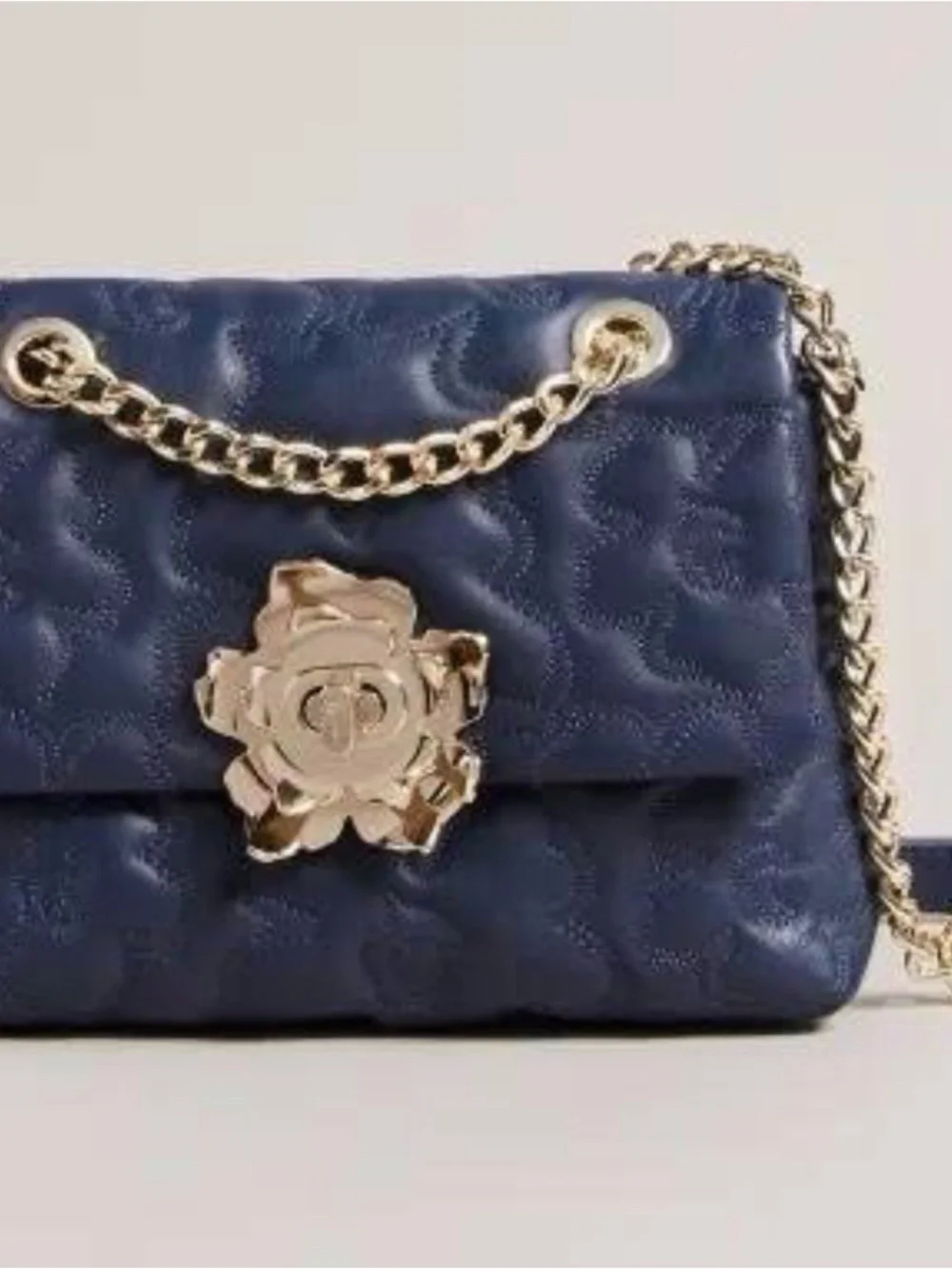 Ted Baker Ayshana Magnolia Quilted Mini Crossbody Bag Navy Blue Leather